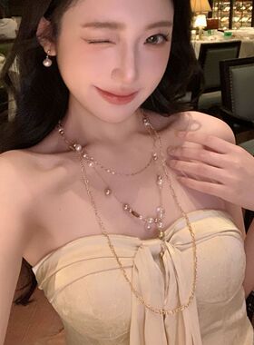 复古法式珍珠多层叠戴项链长款小香风千金感锁骨链轻奢气质毛衣链