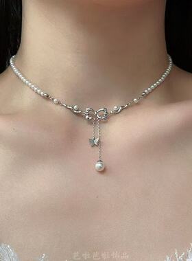 蝴蝶结珍珠项链女轻奢小众设计精致锁骨链2025年新款高级气质颈链