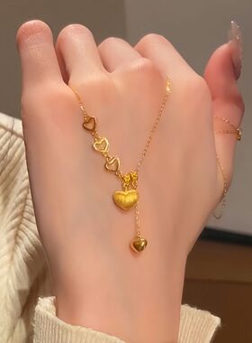 5G拉丝爱心吊坠镂空心形项链女款轻奢高级感毛衣链日常佩戴锁骨链