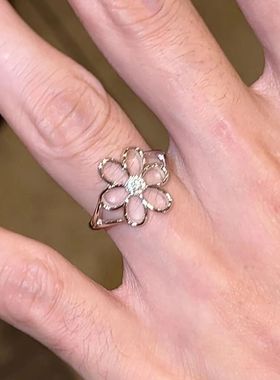 独特镂空花朵银色戒指高级感小众开口食指戒指环新款