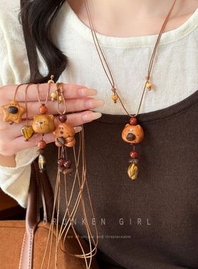 萌宠喵酱可爱狗狗项链女生2025新款秋冬小众设计感长款毛衣链配饰