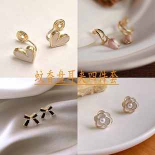 油畫感愛心耳夾白色耳釘蚊香盤耳夾無耳洞女小巧簡約精致春夏新款