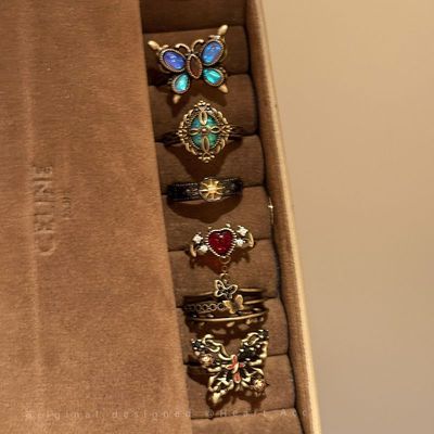 暗黑系列~蝴蝶太阳花开口戒指女小众复古时尚食指戒独特个性指环