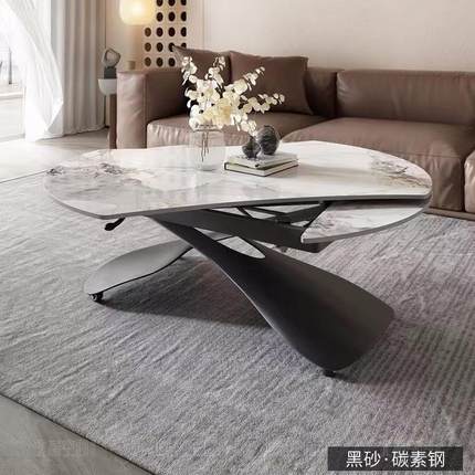 升降茶几餐桌两用小户型多功能可伸缩客厅一体式旋转圆形岩板茶几
