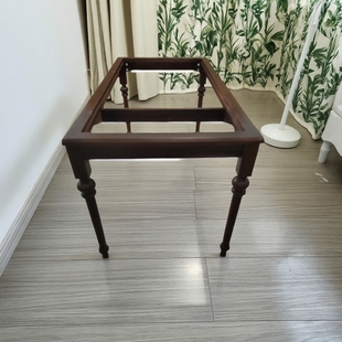 美式复古嵌入茶桌台架榉木拼花餐桌腿支撑腿茶几榫卯实木黑胡桃色