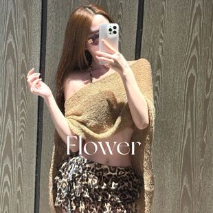 豹纹性感老钱风挂脖分体披肩bikini温泉海边度假泳衣 丛棘之吻