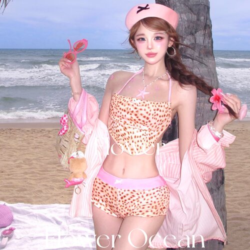 【小奶豹】甜辣少女感粉色纯欲风bikini三件套温泉沙滩度假泳衣