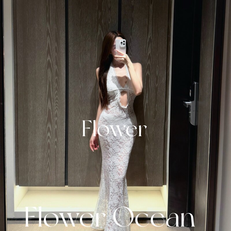 【仙仙芙】温柔纯欲蕾丝挂脖bikini三件套鱼尾长裙海边度假泳衣