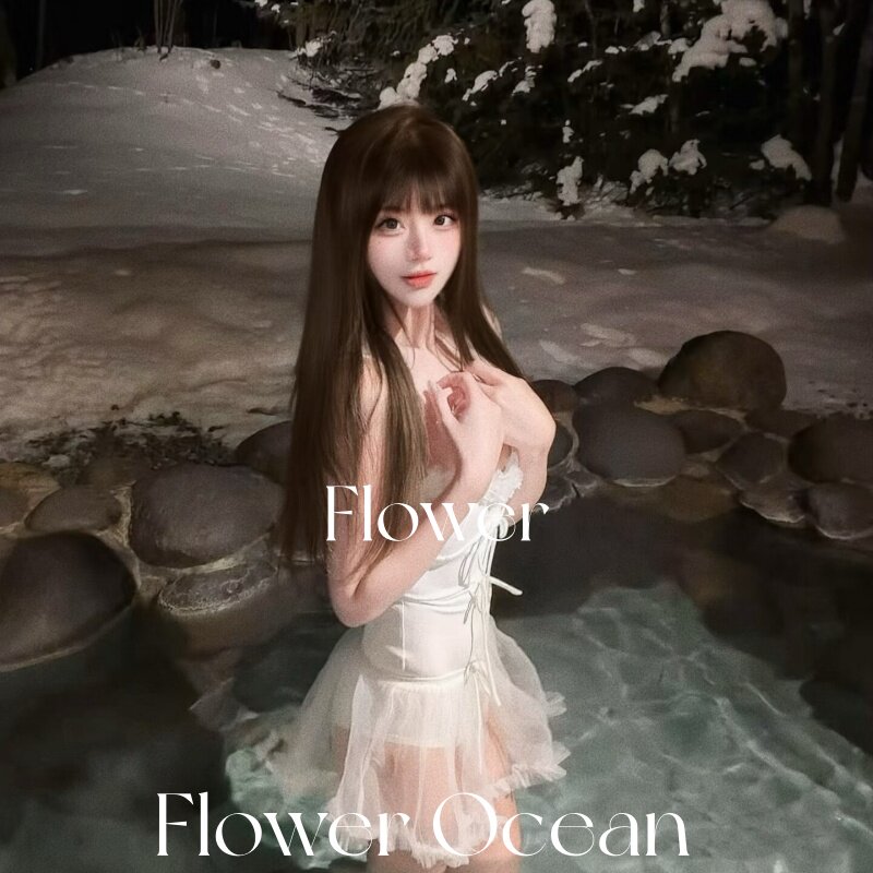 【伊匍园】芭蕾风纯欲白色性感连体两件套温泉海边度假泳衣