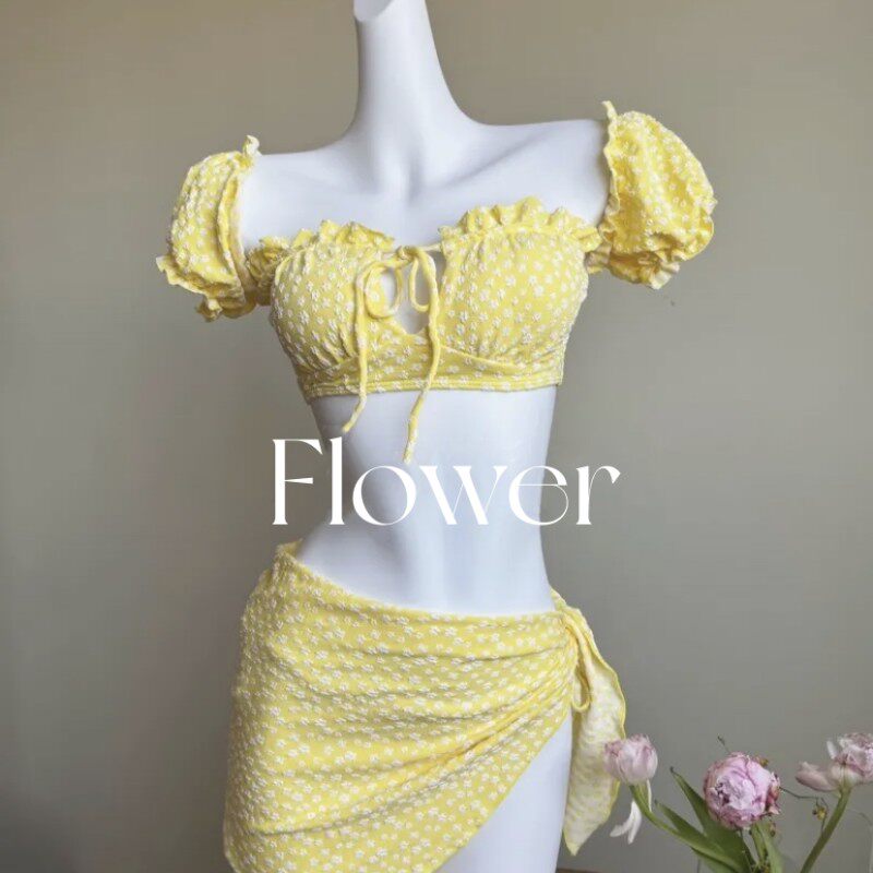 【奶黄少女】纯欲可爱少女感bikini三件套沙滩度假温泉泳衣