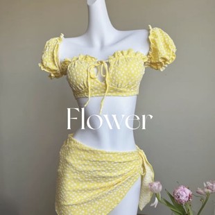 纯欲可爱少女感bikini三件套沙滩度假温泉泳衣 奶黄少女