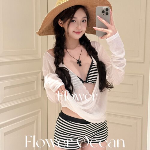 【天丝条纹】高级感韩系条纹bikini三件套海边沙滩度假风泳衣女生