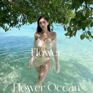 温柔纯欲风挂脖bikini四件套温泉海边度假泳衣 帕米尔