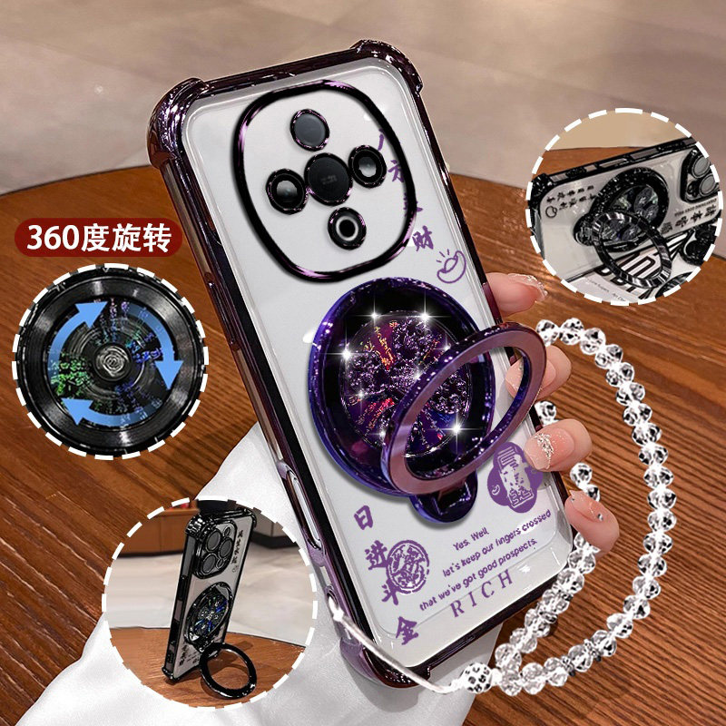 适用vivoY300手机壳透明套y300c高级八方来财款V2410A创意新款支架丫300C软壳防摔包边款y300自带镜头膜y300c