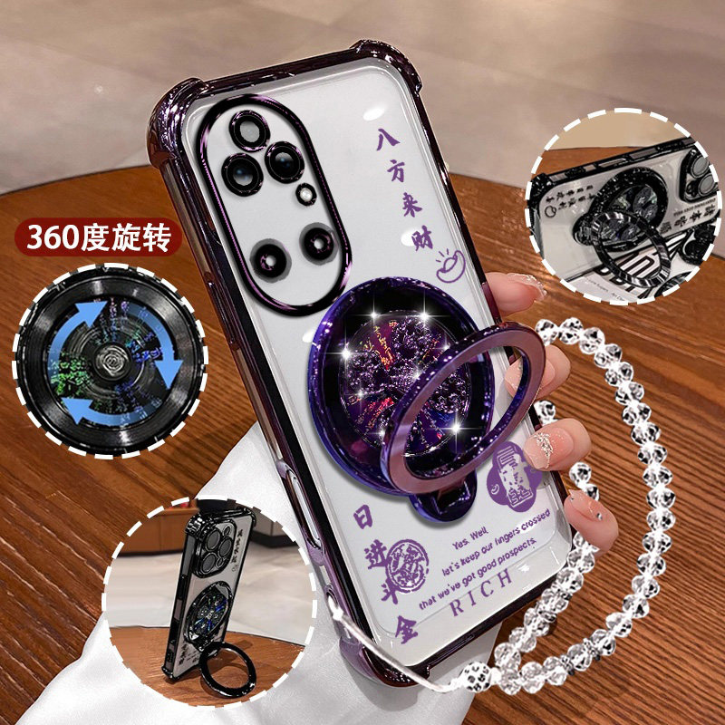适用华为p50网红手机壳ABR-AL60高档圆环支架P50Pro四角防撞硅胶壳JAD-AL50风生水起P50E镜头膜p50轻奢保护套