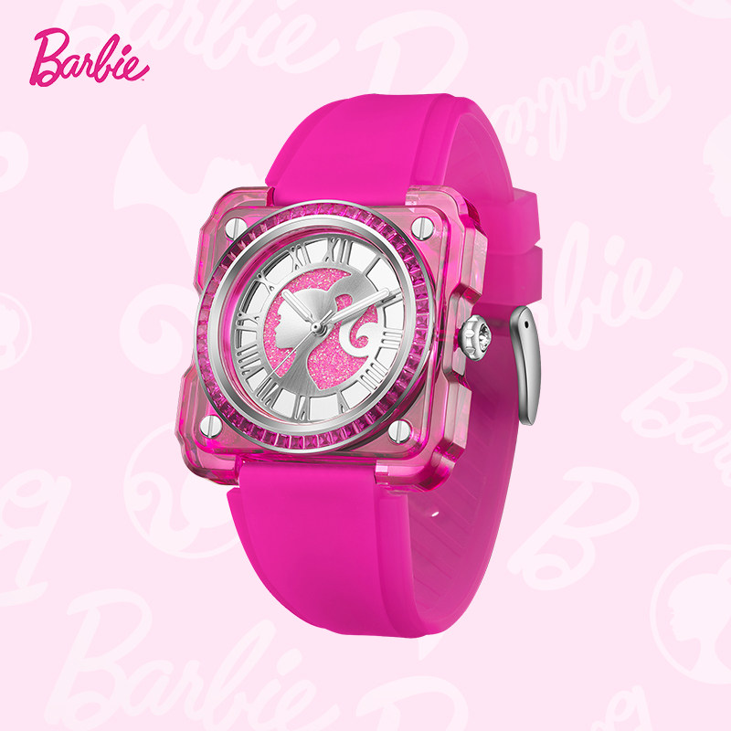 Barbie芭比官方正品石英手表时尚大表盘硅胶表带轻奢高级女款手表