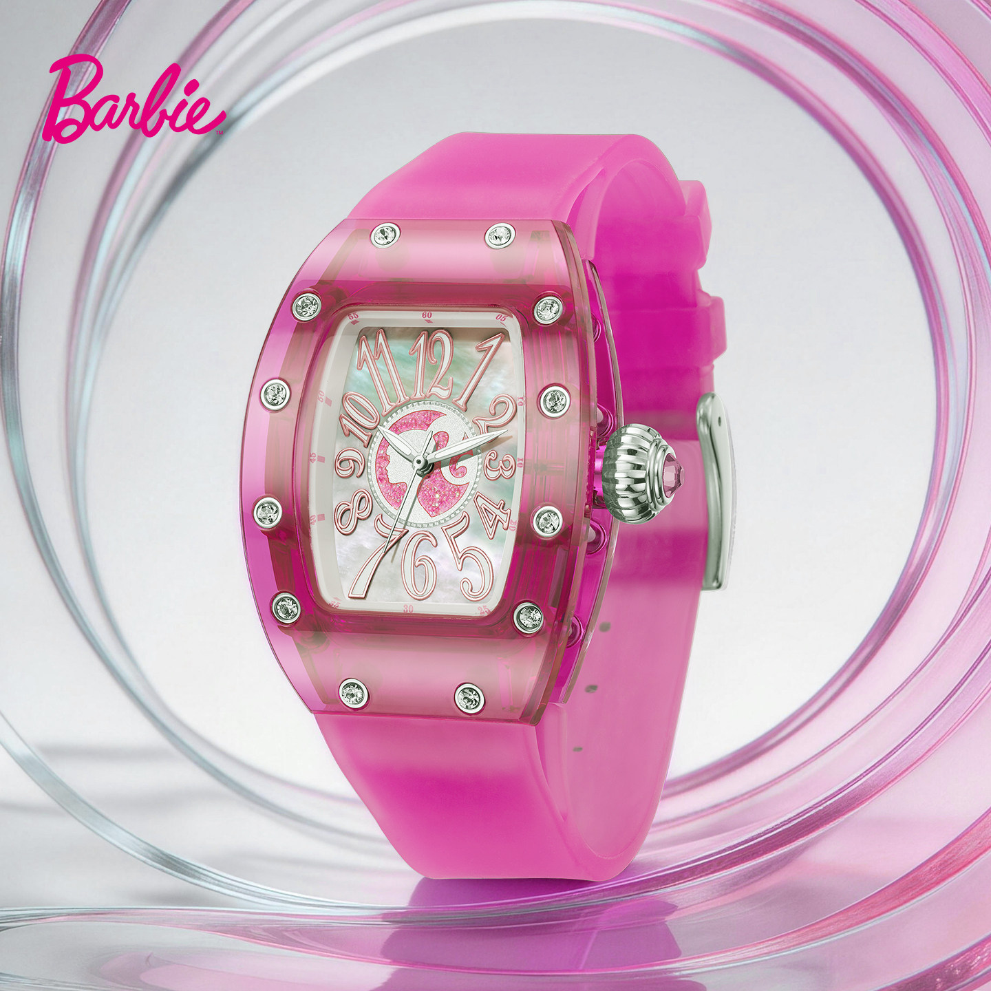 Barbie芭比石英手表女正品时尚酒桶轻奢小众欧美时尚腕表硅胶表带