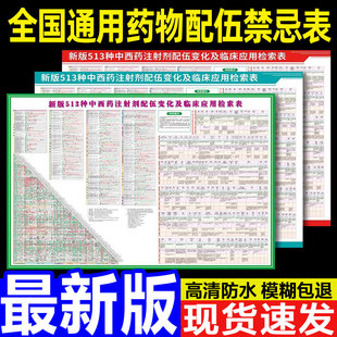 最新药物配伍禁忌表513种常用药品应用检索459种400种中西药注射剂临床输液三查八对流程图医用皮试液配置表