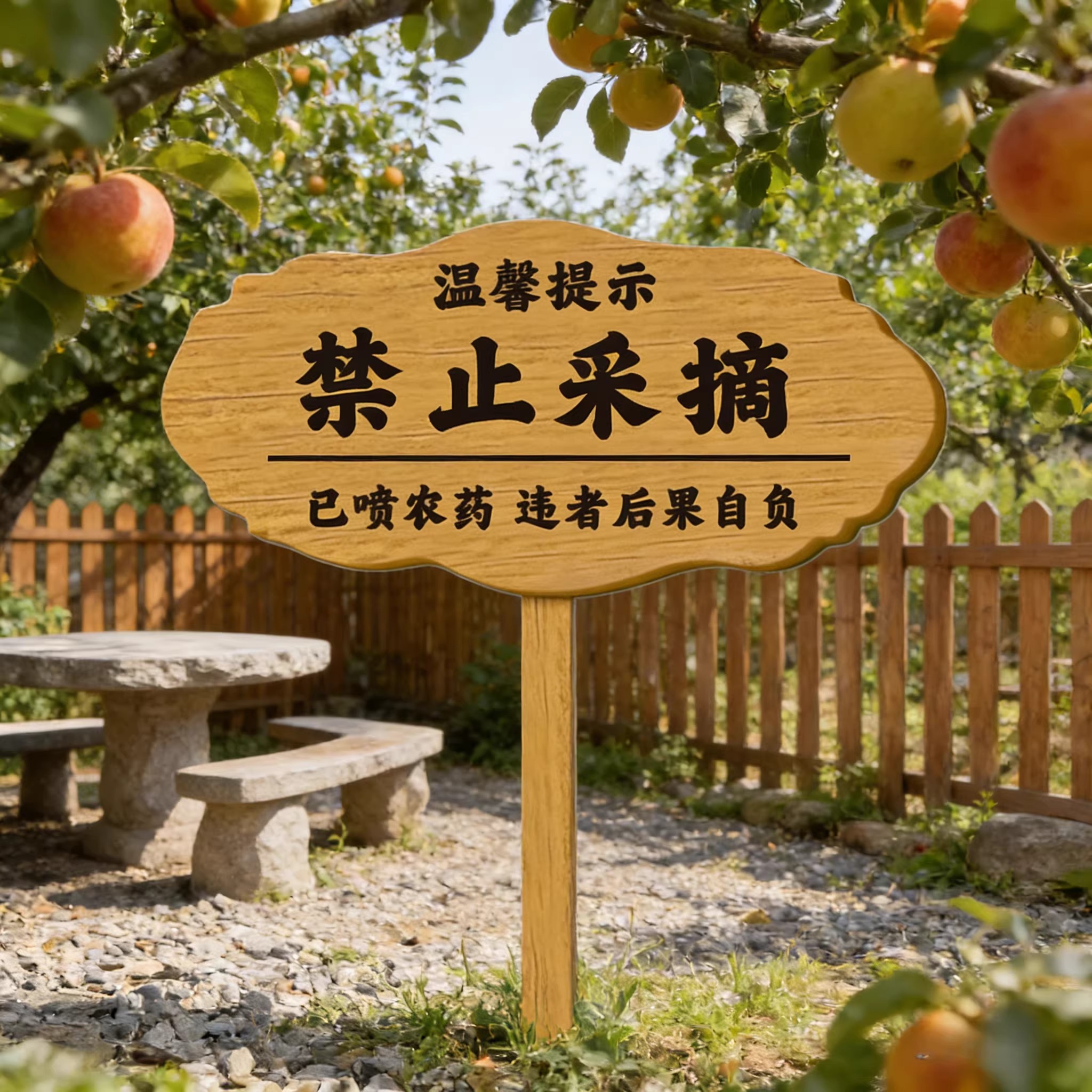 禁止采摘警示牌实木质已打农药警示牌已喷农药私人种植请勿采摘挂牌花园爱护花草果树已施喷药提示牌标识牌l