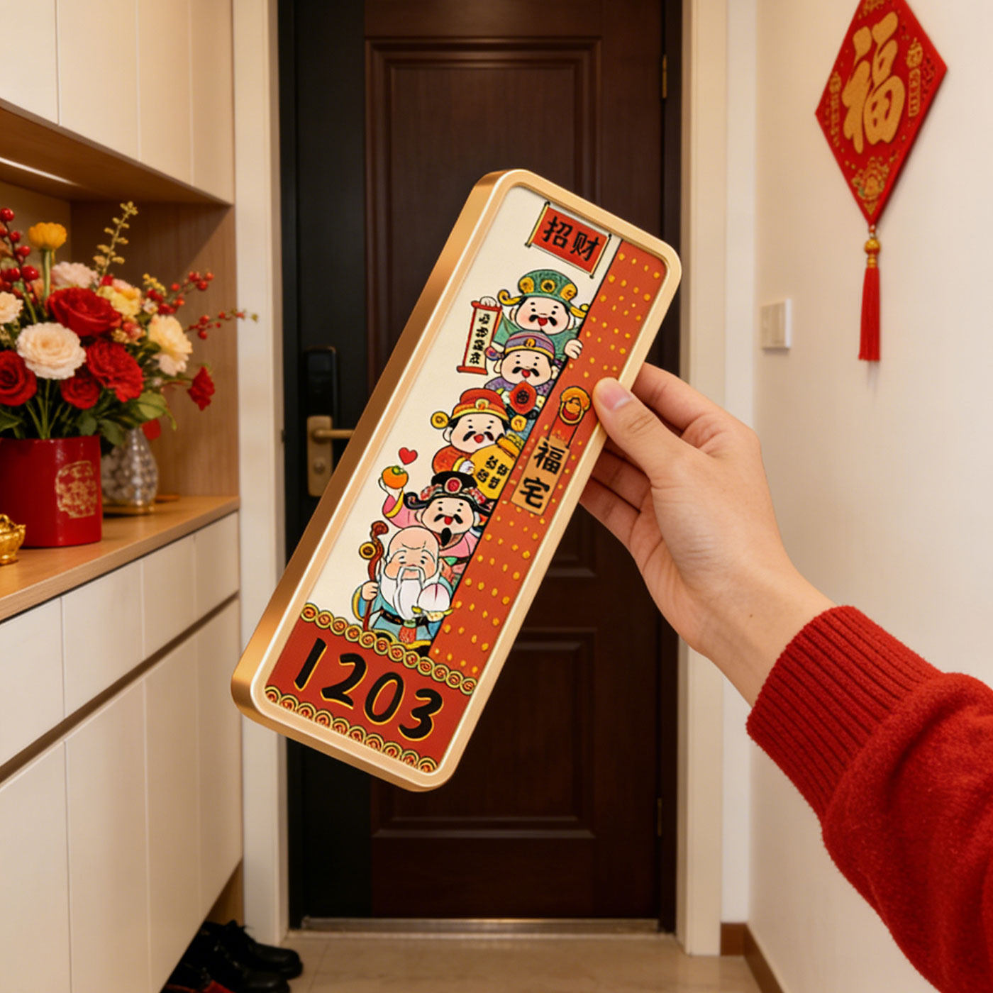 2026国潮磁吸门牌号网红款五财神中古风可定制姓氏高级感创意别墅住宅高端大气入户门口装饰免打孔数自粘门牌,文具电教/文化用品/商务用品,标志牌/提示牌/付款码,淘宝优惠券,粉丝福利购,淘宝优惠卷