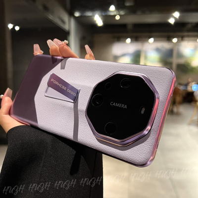 适用华为mate60pro+手机壳情侣新款支架秒变非凡大师mate40proRS保时捷皮质金属电镀mate50/30pro防摔保护套