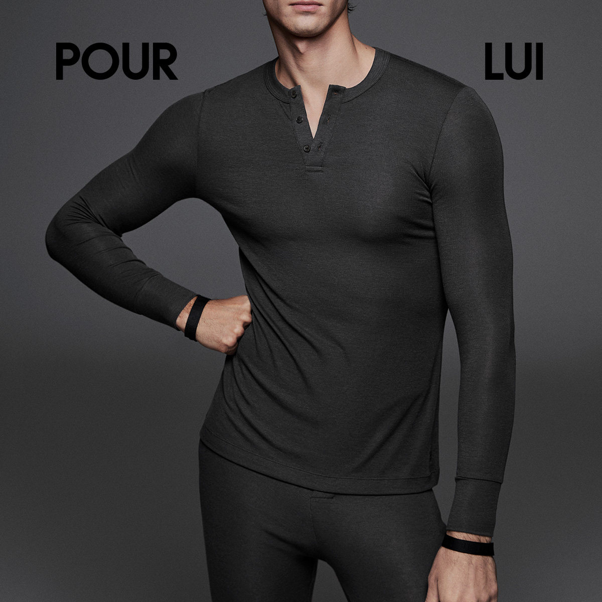 璞履 美利奴羊毛莱赛尔亨利领修身长袖T恤男正肩套头打底衫高弹力