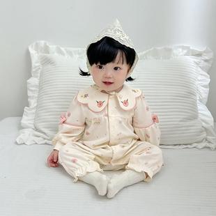 春女宝宝连体衣婴儿小碎花前开儿扣服韩新季 BC3102卡婴衣服版 生儿