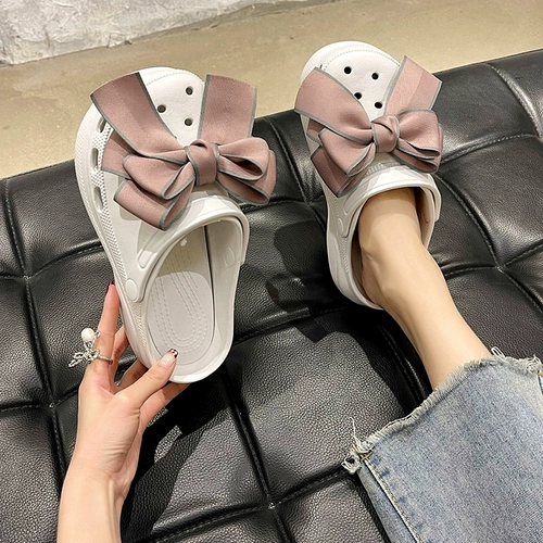 Модная летняя обувь с бантиком на платформе, нескользящая униформа медсестры, высокие пляжные слайдеры, тапочки
