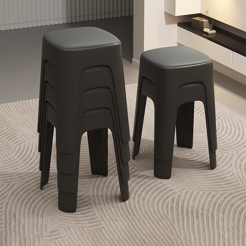 软包凳子家用加厚结实耐用塑料方凳可叠放轻奢高级感餐桌备用椅子