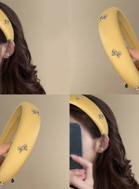 独特漂亮发箍文艺诗篇!黄色法式复古蝴蝶结!发箍高级感气质女款压