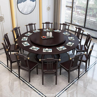 实木圆形餐桌椅10人组合带转盘经济型现代简约北欧橡木大圆吃饭桌