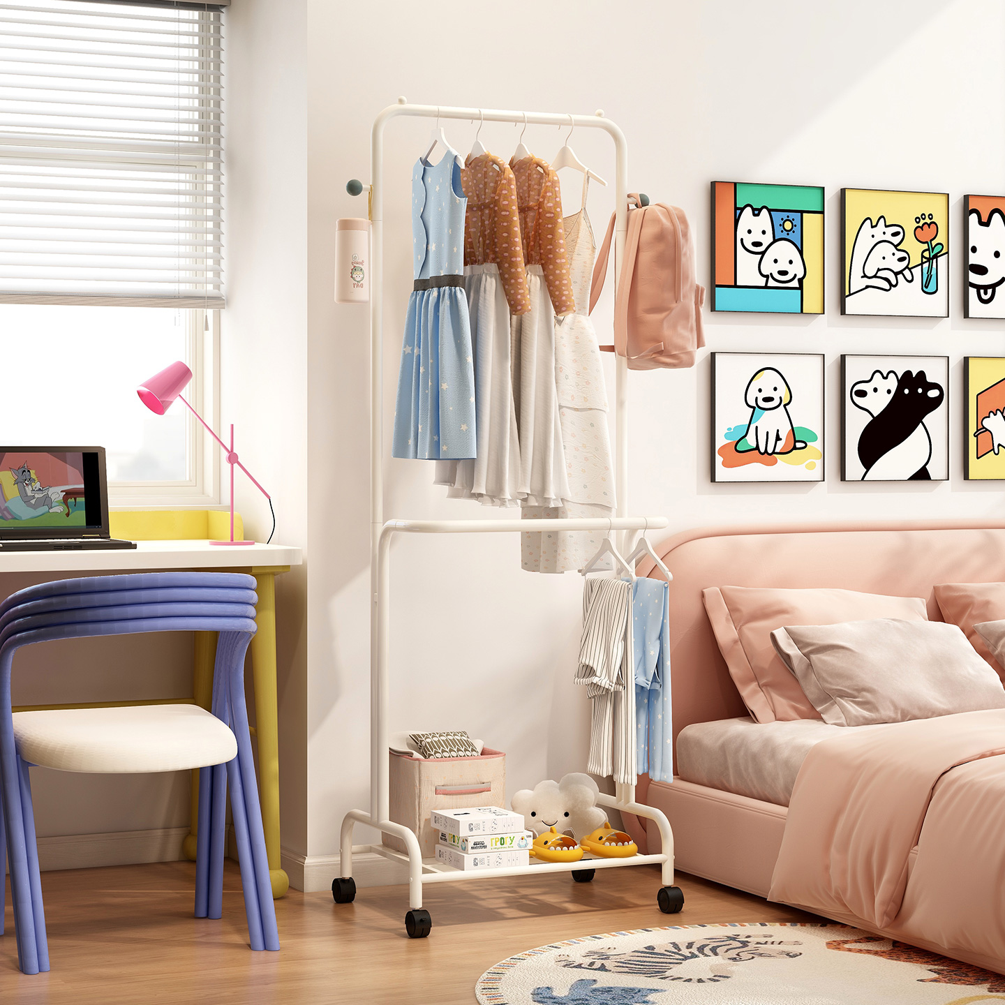 速立普儿童卧室可移动衣服收纳架