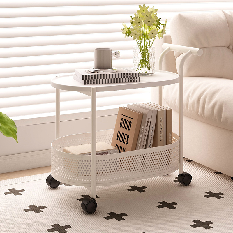 速立普奶油风可移动小推车边几