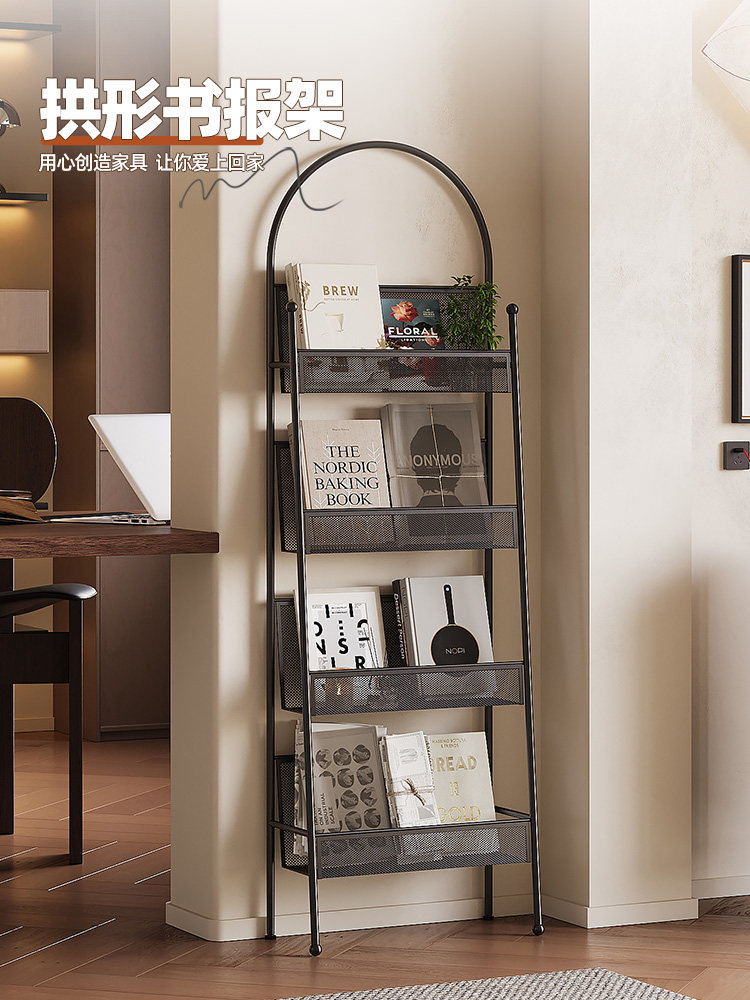 客厅中世纪风格书架创意储物架落地式储物架壁挂式铁质报纸架多层,住宅家具,书架,淘宝优惠券,粉丝福利购,淘宝优惠卷