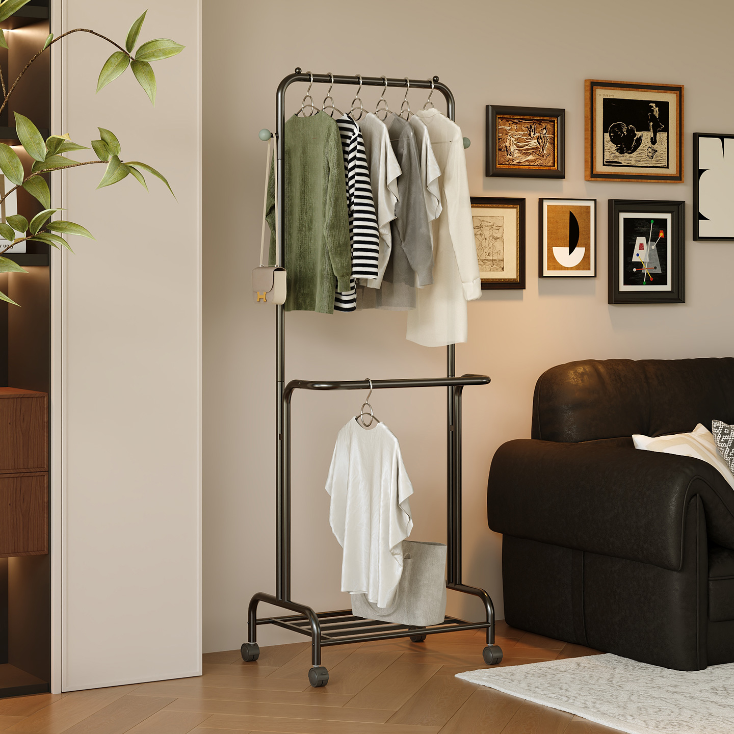 速立普中古风卧室简易落地挂衣架