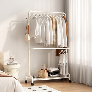 衣帽架落地卧室挂衣架家用室内简易双层晾衣架移动收纳挂衣服架子