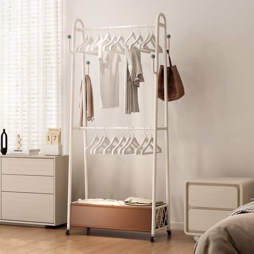 速立普奶油风可移动卧室落地衣架