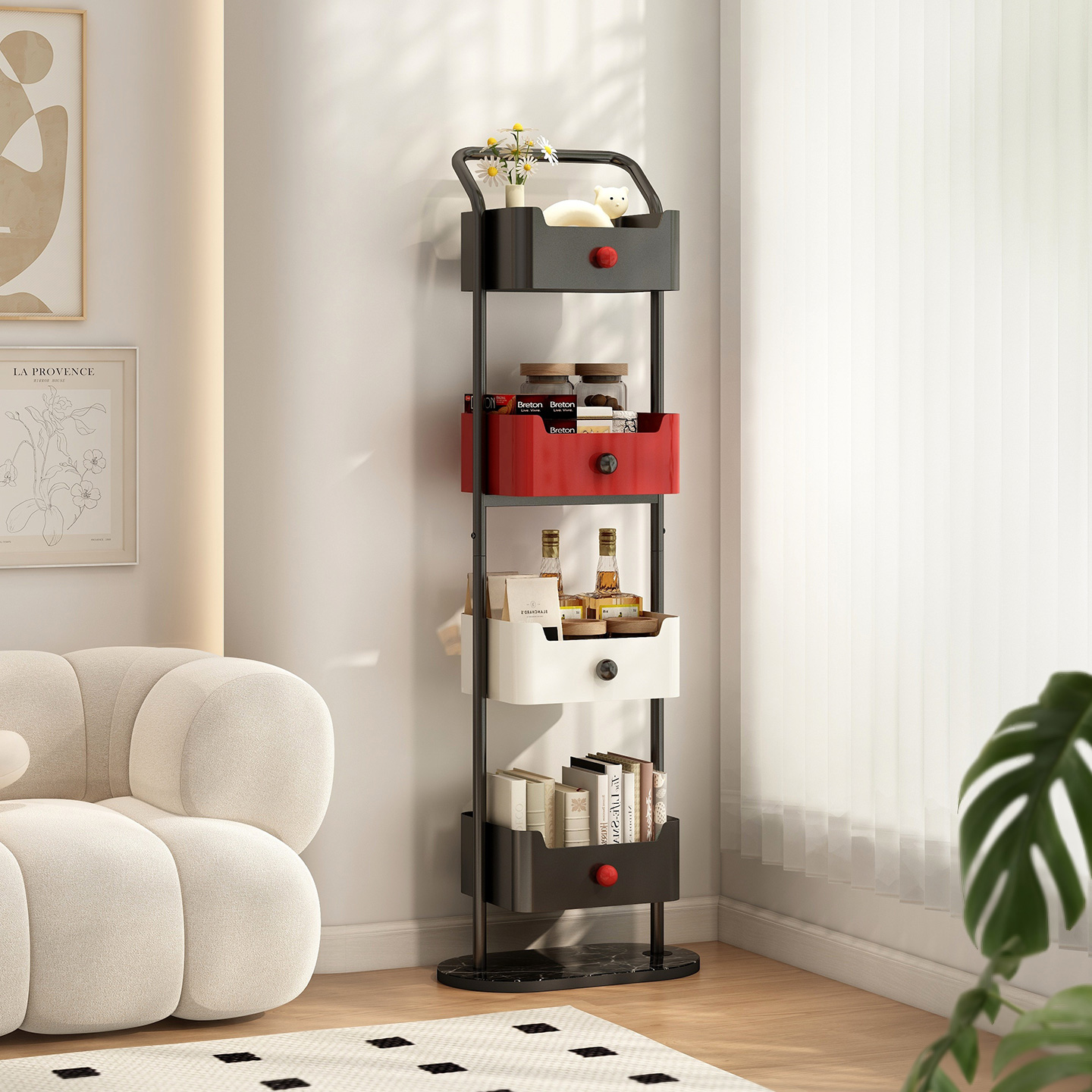 速立普奶油风儿童书架落地置物架