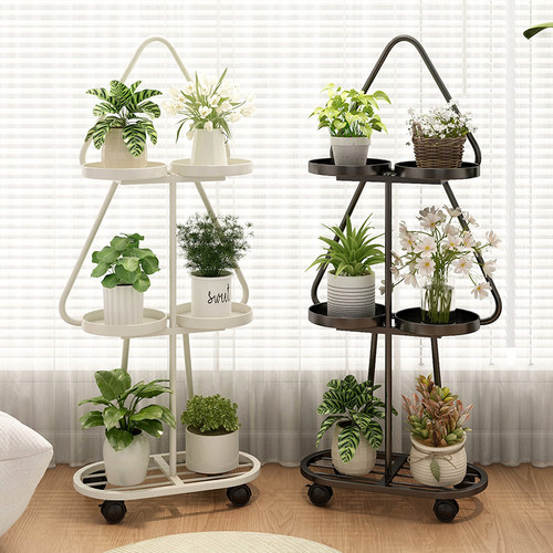 家用铁艺多层阳台置物架高端摆件展示架室内可移动客厅落地式花架