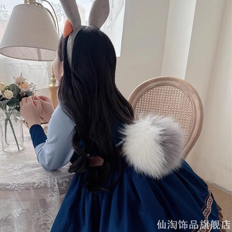 兔尾巴毛绒渐变大毛球别针款可挂纽扣儿童cosplay表演搭配小饰品
