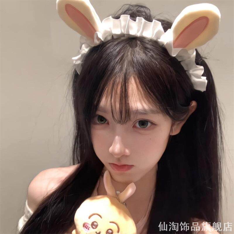 蕾丝花边女仆发带2026优雅铃铛粉色头箍头饰洗脸摘星兔子发箍猫咪