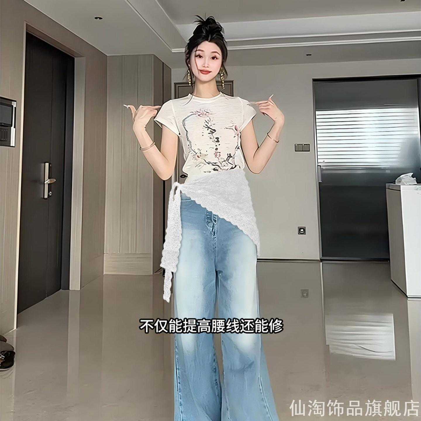 温柔韩系三角蕾丝巾女白色多穿法搭配吊带连衣裙遮肩外搭小丝巾