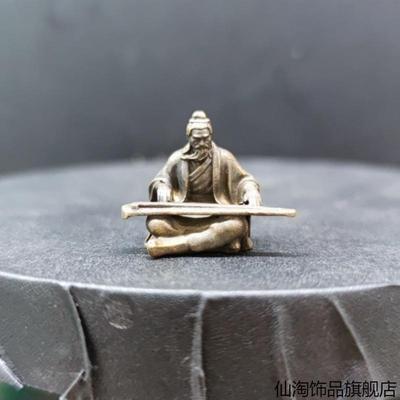 伯牙鼓琴小人物模型微缩造景观摆件高山流水镀铜做旧古代古筝