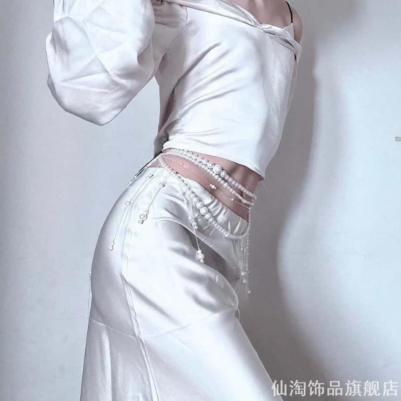 超仙设计感流苏仿珍珠腰链精致