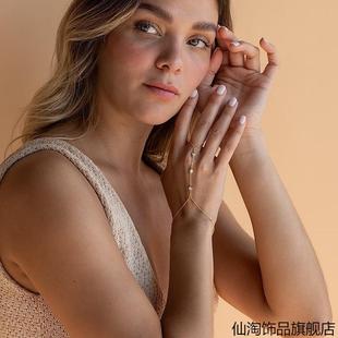 小众设计手链连指手饰时尚个性欧美女简约戒指链条手指链水钻链条