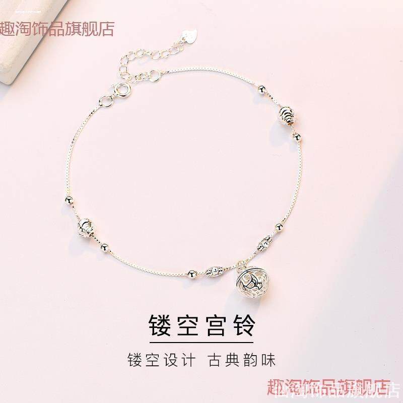 银色脚镯银色古风脚链复古高级铃铛开口宫铃环银色镯子脚踝链脚环