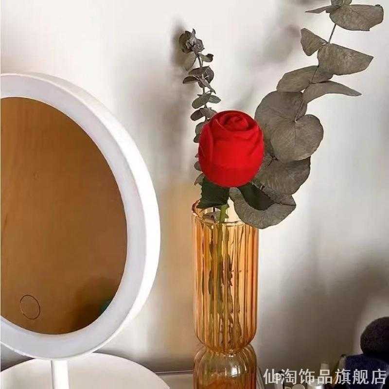 创意红色植绒玫瑰花戒指盒情人节创意礼物玫瑰永生花求婚告白神器