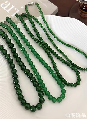 祖母绿色串珠国风龙凤褂配饰