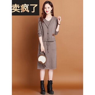 今年流行的两件套羊毛连衣裙女装2025秋冬新款长袖针织裙