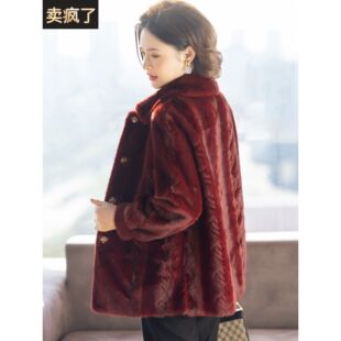 妈妈冬装外套2025新款洋气高贵中长款大衣中老年女秋冬红色上衣服